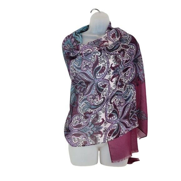 Talbots Scarf Wrap Shawl 26" x 72" Womens Paisley Purple Multicolor w/Fringe NWT - Picture 3 of 6